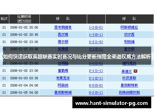 如何快速获取英超联赛实时赛况与比分更新指南全渠道权威方法解析