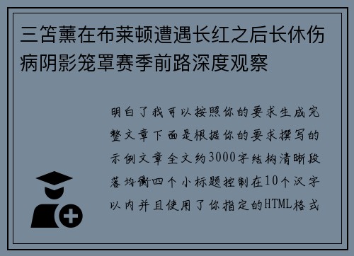 三笘薰在布莱顿遭遇长红之后长休伤病阴影笼罩赛季前路深度观察 三笘薰在布莱顿遭遇长红之后长休伤病阴影笼罩赛季前路深度观察